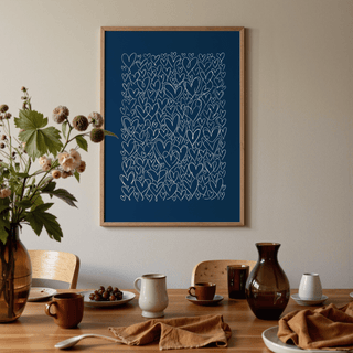 Modern Art with Hearts beige and blue poster for gallery wall