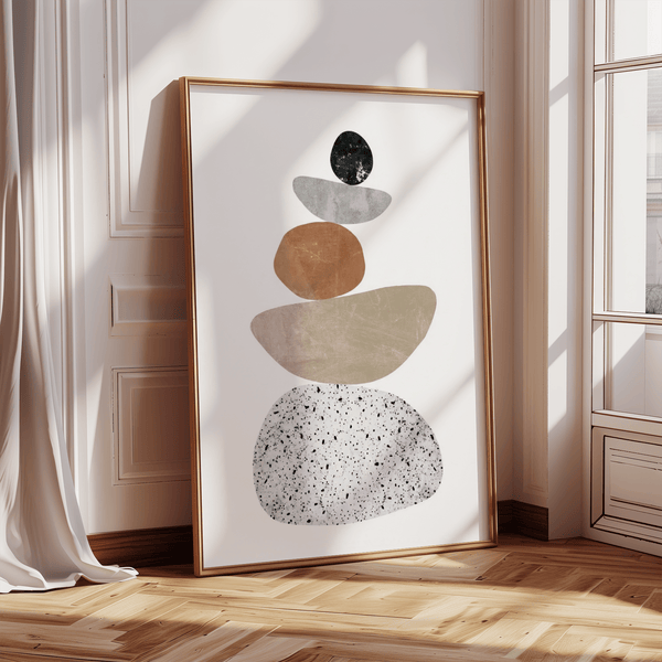 Modern Pebble Print minimalist style with red accent for bedroom wall art