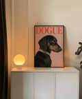 Stylish Pet Wall Art chic dachshund print in pink and red for entryway decor