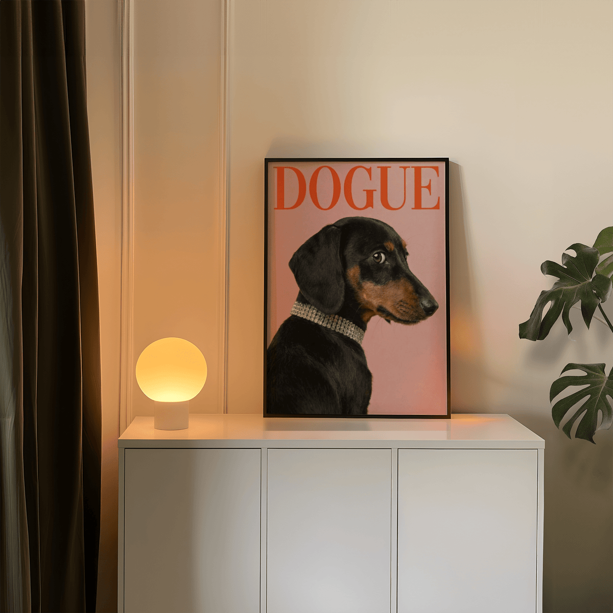 Stylish Pet Wall Art chic dachshund print in pink and red for entryway decor