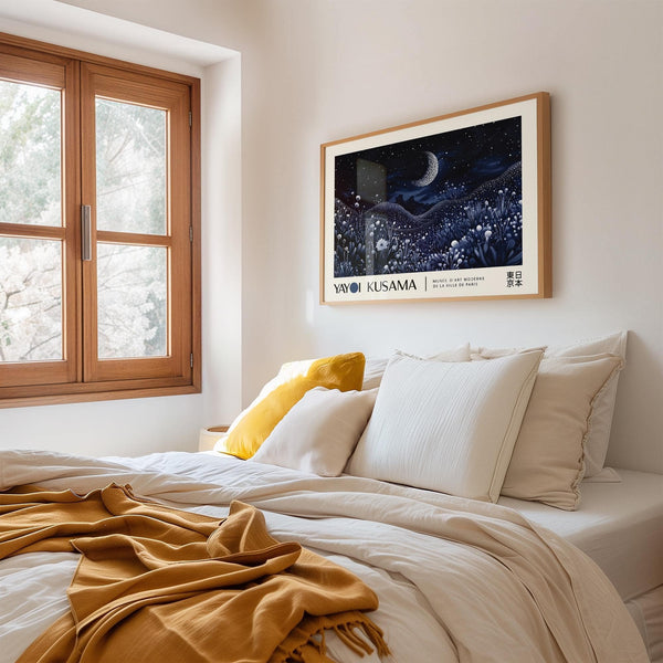 Kusama-inspired night-art print with intricate dot patterns