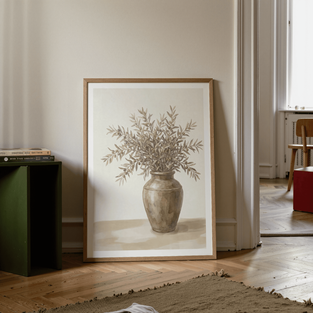 Olive Branch Decor wall art, brown and green, office accent print