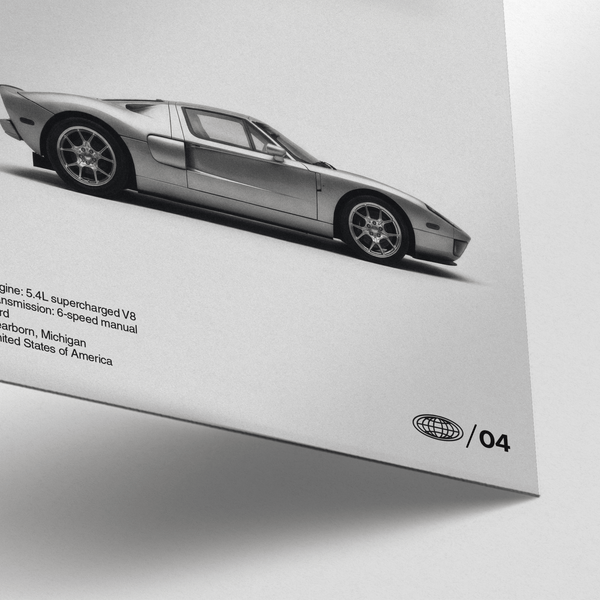 White accented Ford Gt Art Print, modern office decor