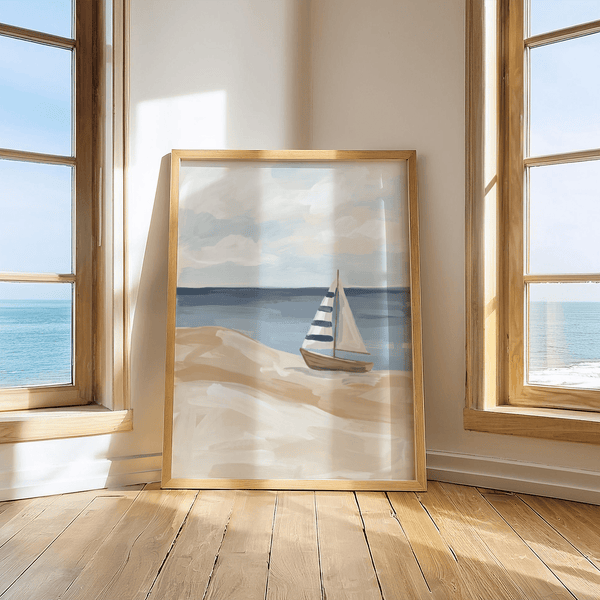 Beach Sailboat Wall Art featuring nautical blue for entryway wall art