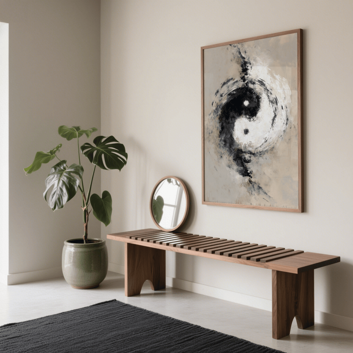 Abstract Yin Yang Art wall art Beige Black White for modern office