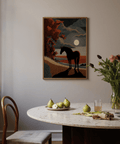 Horse Silhouette Art Print leaned on shelf beside neutral ceramics