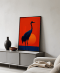 Cranes Silhouette Art Print detailed with blue and yellow for office walls