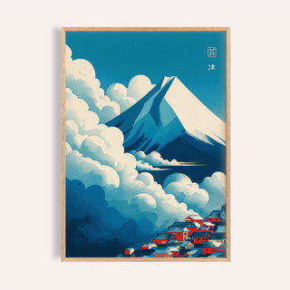 Japanese Cloud Poster mountain above layered clouds wall art