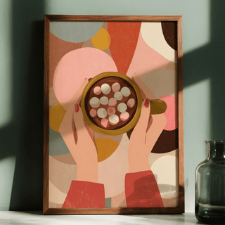 Hot Chocolate Wall Art, warm brown mug, dining space, art print