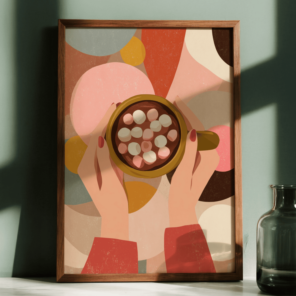 Hot Chocolate Wall Art, warm brown mug, dining space, art print