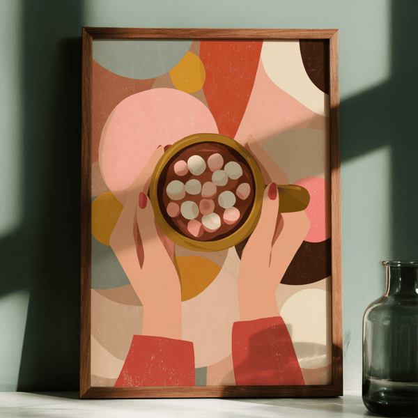 Hot Chocolate Wall Art, warm brown mug, dining space, art print