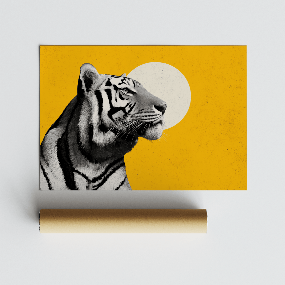 Landscape Tiger Wall Art, detailed Tiger drawing in Black for lounge print