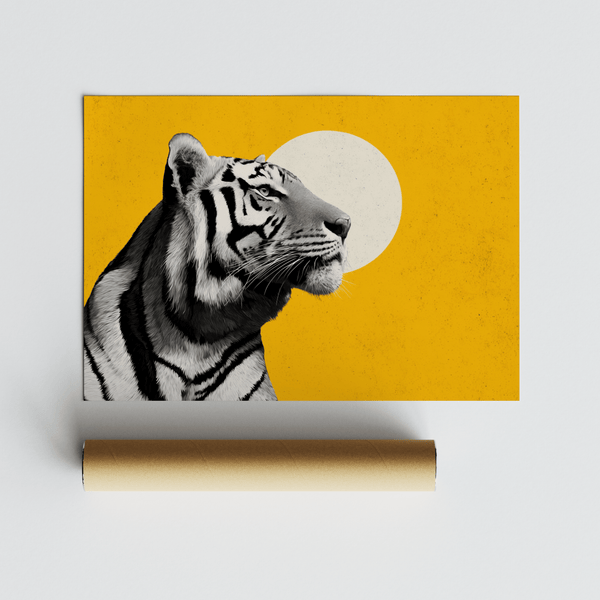 Landscape Tiger Wall Art, detailed Tiger drawing in Black for lounge print