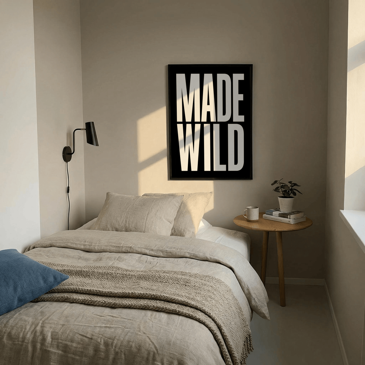 Gallery wall arrangement featuring Made Wild Art Print beside other text prints
