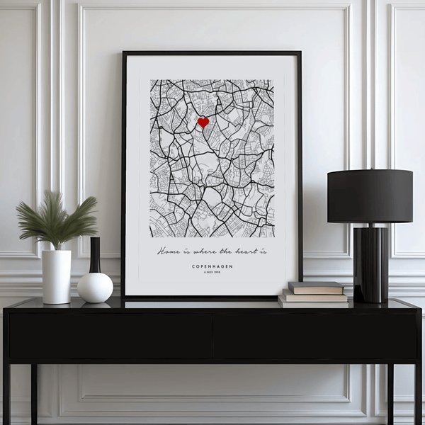 Custom Anniversary Gift featuring black map lines, recommended for bedroom decor