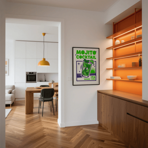 Mojito Cocktail Print with Green mint, perfect for bar wall art