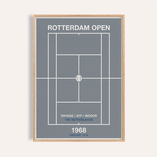 Rotterdam Open Poster showing minimalist tennis court lines and 1968 date