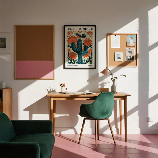 Traditional Mexican-inspired cactus wall art with florals and geometric accents.