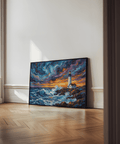 Ocean Landscape Print featuring multicolored brushstrokes for bedroom decor poster