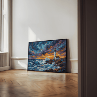 Ocean Landscape Print featuring multicolored brushstrokes for bedroom decor poster