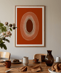 Curved line geometry art print in Brown, Orange, Beige, and White