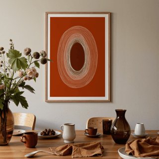 Curved line geometry art print in Brown, Orange, Beige, and White