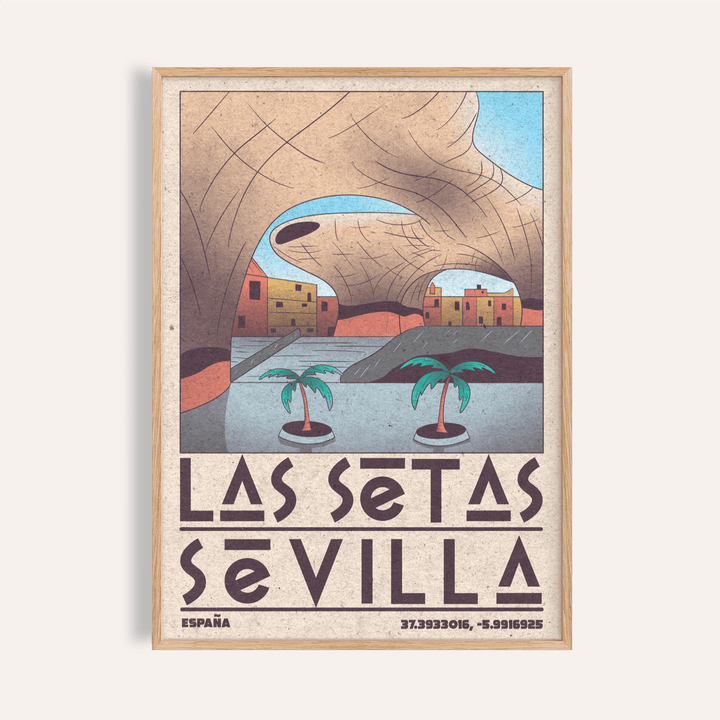 Modern Sevilla Wall Art poster featuring sandstone arch and palm trees