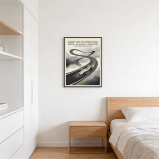 Layered circuit wall print emphasizing negative space and motion