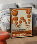 Basketball motion poster with dotted trail details, distressed texture, and large bottom wordmark