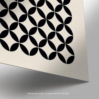 Graphic mid century wall print with repeating organic shapes in neutral tones.