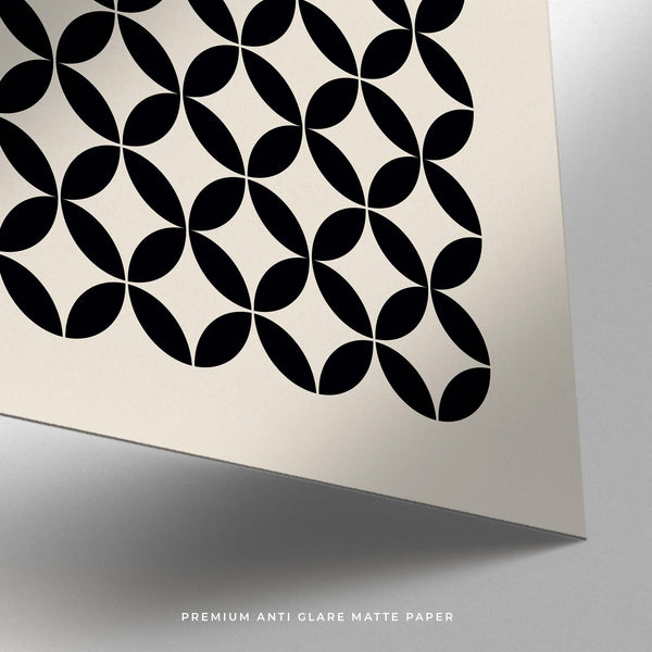 Graphic mid century wall print with repeating organic shapes in neutral tones.