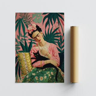Botanical-inspired Famous Mexican Art featuring Frida with closed eyes.