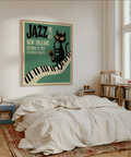 Artistic Jazz Club Art Print, beige-black palette suited for dens