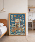 Full Japanese Lucky Cat Print displayed on a neutral wall setting