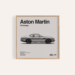 Classic Aston Martin Poster in gray, black and white for living room wall art