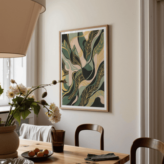 Abstract Leaf Art Print with bold green leaves for entryway wall art