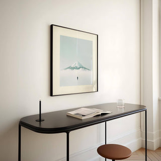 Mount Fuji japan travel poster in misty tones for quiet office decor