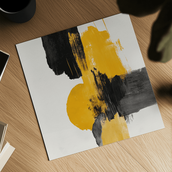 Art print wall decor Abstract Square Art Print for entryway in black and yellow