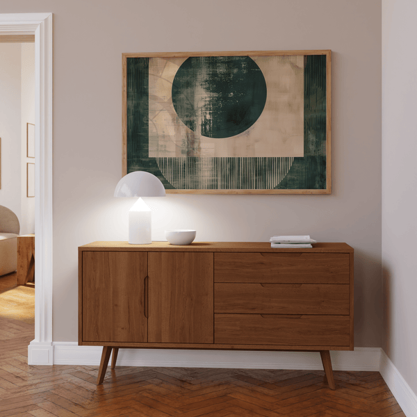 Art print Abstract Geometric Poster with Green, Beige, for creative workspace