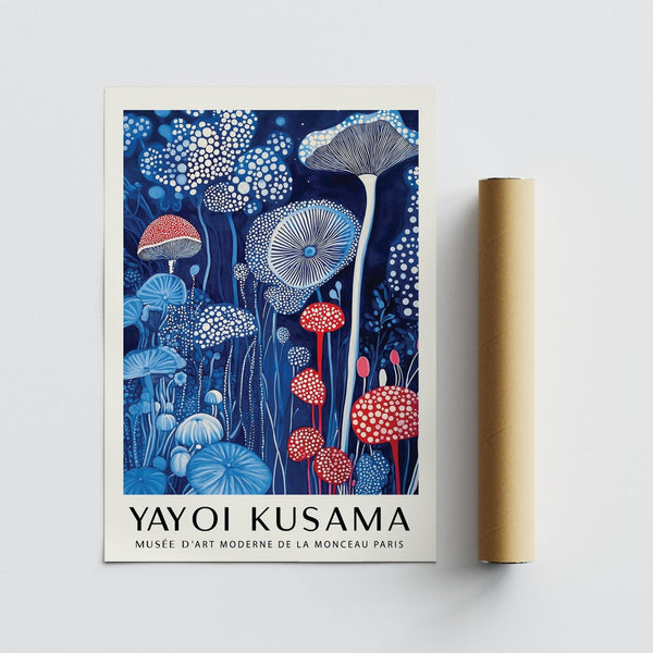 Close-up of mushroom art print with intricate stem shapes.