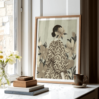 Botanical Portrait Painting wall art in Green hues for a calming office space