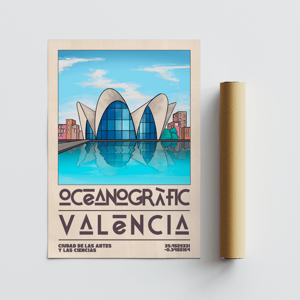 Waterfront landmark art piece leaning on desk beside potted plant