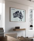 Australia Map Print in blue for stylish art print in office space