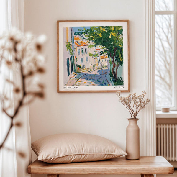 French Artwork Prints featuring winding Paris street and leafy tree cover.