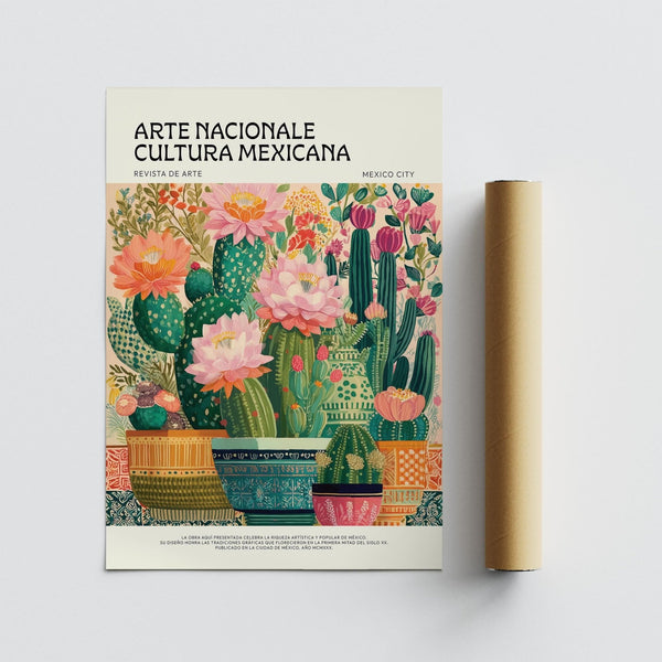 Hand-drawn cactus garden in Mexican wall art for living room decor print.