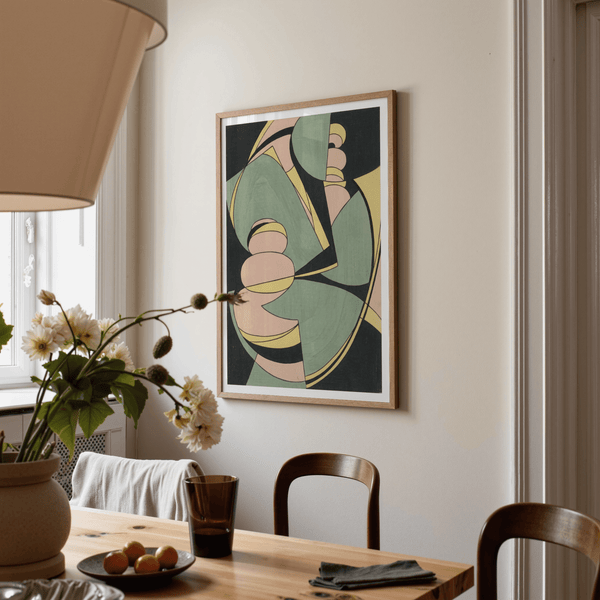 Abstract Geometric Art Print in Black and Pink for studio wall decoration