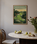 Captured as a retro-style golf course wall art print with S-curve fairway composition
