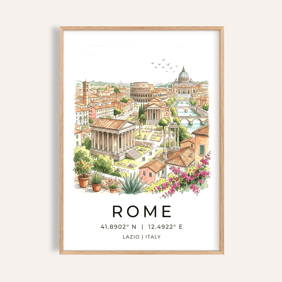 Lazio Landscape Wall Art showing Rome skyline with river bridges