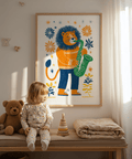 Saxophone Lion Art Print, multicolored lion, children's bedroom wall art
