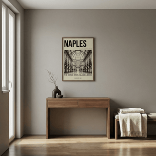 Galleria Umberto Art Print showing symmetrical arches and domed roof inside Naples gallery